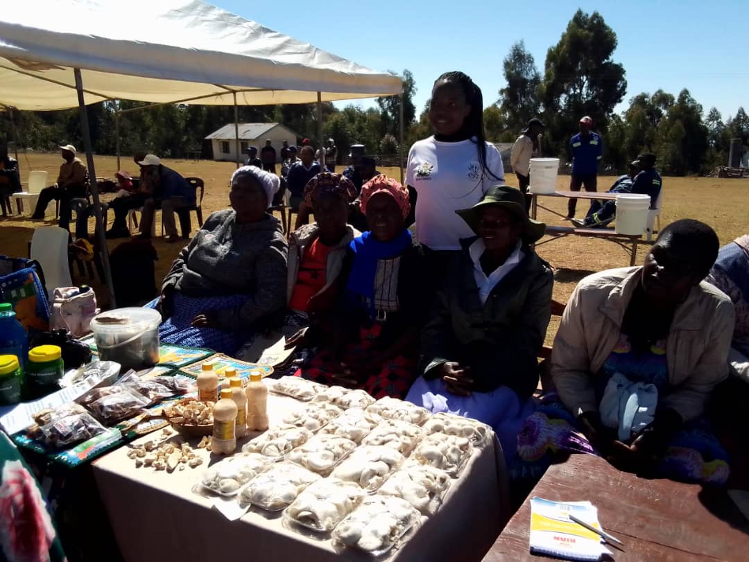 Training of ISAL group from Kambudzi ward 9 showcasing their mushroom produce at an event hosted by Hon Minister Monica Mutsvangwa at Matema business Centre.